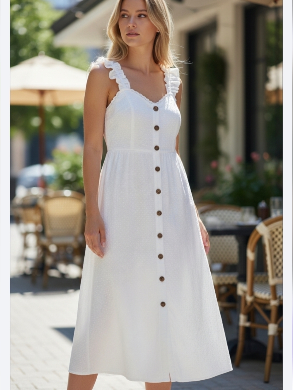 Japna White Button-Front Dress.Size XS, Cotton 100%